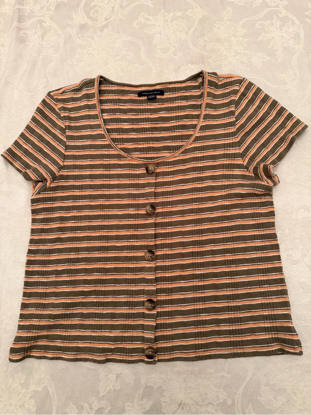American Eagle Women’s 2018 Striped Ribbed Shirt Decorative Buttons Size XL